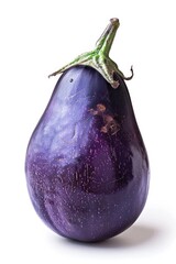 Aufkleber - A single purple eggplant sits on a clean white surface
