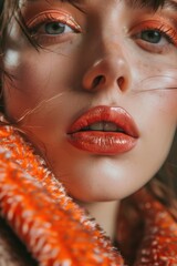 Poster - Close-up shot of a woman with bright orange lipstick
