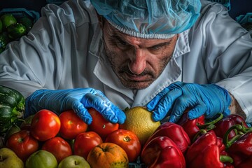 Canvas Print - A scientist in a lab setting examines a lemon, highlighting its details