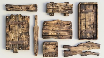 Poster - A collection of wooden puzzle pieces arranged on a white surface