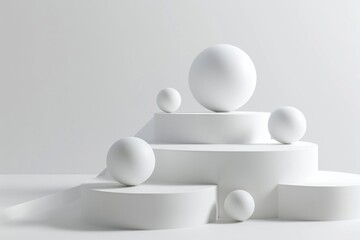 Poster - A group of white balls sitting atop a white pedestal, ideal for use in educational or commercial settings