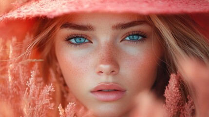 Poster - Close-up Portrait of a Woman with Blue Eyes