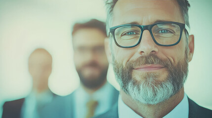 Wall Mural - A man in a suit and glasses smiles confidently.