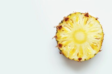 Poster - A fresh pineapple cut into two equal halves on a clean white surface