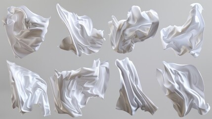 Poster - Aerial view of white cloth pieces floating in the air