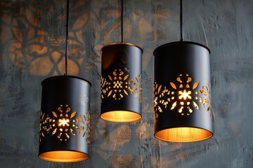 Poster - Three lamps hang from the ceiling in this modern room