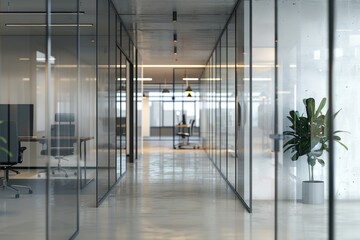 Poster - Office interior with glass walls and a green potted plant