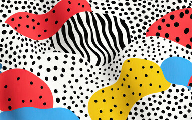 Poster - Vibrant abstract pattern with bold colors and dynamic shapes, featuring dots, stripes, and waves for creative design projects.