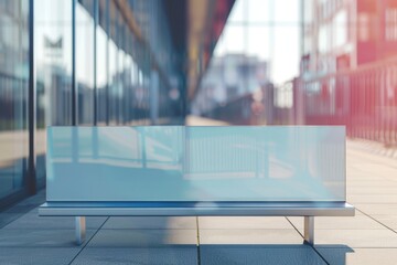 Poster - A simple bench situated on a sidewalk, perfect for a brief pause or rest