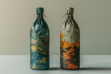 Poster - A pair of bottles sitting on a table, perfect for still life or product photography