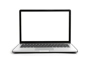 Poster - A laptop computer with a white screen sitting on a white surface, great for technology or office backgrounds