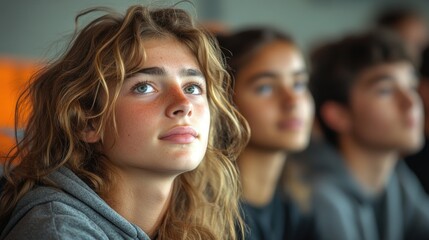 Poster - Young Woman Looking Up in Thoughtful Pose