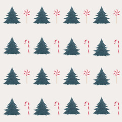 christmas tree and candy pattern in beige