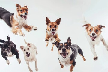 Poster - Group of energetic dogs in mid-leap