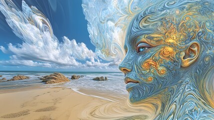 Wall Mural - Surrealist Sculpture of Woman Blended with Nature, Abstract Image, Texture, Pattern Background, Wallpaper, Cover and Screen for Smartphone, PC, Laptop, 9:16 and 16:9 Format