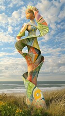 Wall Mural - Surrealist Sculpture of Woman Blended with Nature, Abstract Image, Texture, Pattern Background, Wallpaper, Cover and Screen for Smartphone, PC, Laptop, 9:16 and 16:9 Format