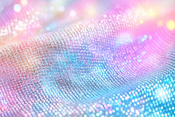 Poster - Close-up of shimmering fabric with colorful light reflections creating a dreamy, vibrant texture. Perfect background for fashion and design visuals.
