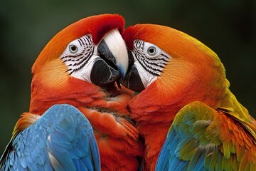 Wall Mural - Macaws (Ara ararauna), pair, native to South America, captive, Wachenheim, Germany, Europe, ai