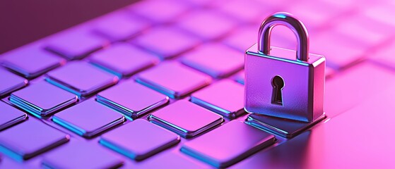 Poster - A vibrant close-up of a secure lock placed on a keyboard, symbolizing digital security and data protection in a modern context.