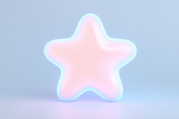 Poster - A luminous pastel pink star shape with a soft glow, set against a light blue background, creating a peaceful and whimsical aesthetic.
