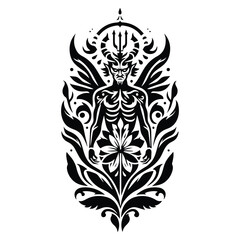 Wall Mural - Lucifer with folk art decoration in black and white illustrations, cutout graphic