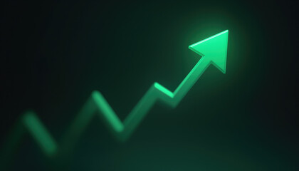 Poster - Green Arrow on Digital Display Indicating Growth: A digital display featuring a green arrow pointing upward, symbolizing financial growth and positive market trends.