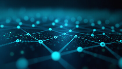 Poster - blue mesh network with flowing digital data: a blue mesh network with flowing digital data, represen