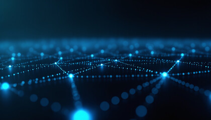 Poster - flowing digital network with blue nodes: a flowing digital network with blue nodes, symbolizing seam