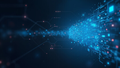 Poster - dark blue background with a central circuit board, symbolizing digital infrastructure and technologi