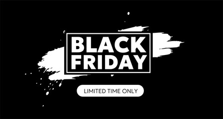 Vector black friday sale illustration with white bold type text on dark background. Flat style sale promotion design of black friday logo for discount web site, promo banner, poster