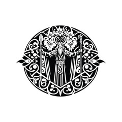 Wall Mural - odin nordic god with folk art decoration in black and white illustrations, cutout graphic