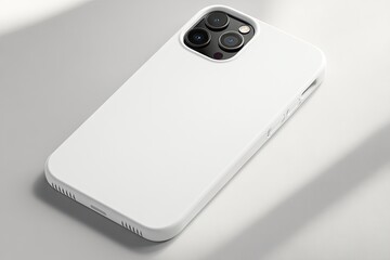 An white phone with a phone case which has a solid white color as a background