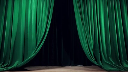 Aufkleber - The stage is framed by lush green curtains, creating an atmosphere of anticipation as the audience waits for the evening's performance to begin.