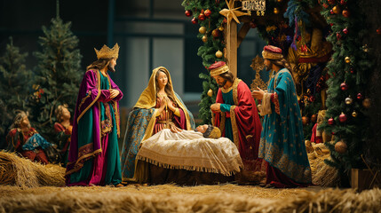 Christmas celebrates holy birth of Jesus Christ, born in a manger in Bethlehem to Virgin Mary, Joseph, embodying faith, religion as depicted in Bible, making him a significant figure in Christianity.