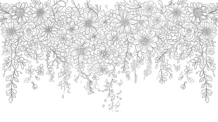 Flower garland doodle outline vector illustration for painting Ideal for coloring pages children s books patterns and wallpaper designs