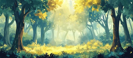 Illustration of a forest painting perfect as a background for interior projects frescoes wallpapers murals posters home decor cards and packaging