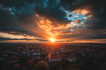 Wall Mural - Sky at golden hour in a town in Germany , ai