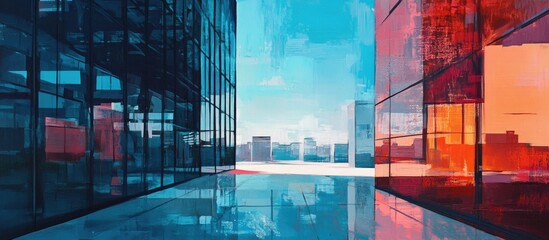 Poster - Painting of vacant contemporary city office structures