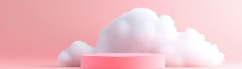 Poster - soft fluffy clouds float behind a pink platform, creating a dreamy, serene atmosphere perfect for sh