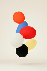 Poster - Colorful abstract arrangement of floating geometric shapes and spheres with a minimalist background, showcasing vibrant hues and playful composition.