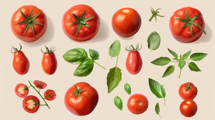 Poster - Fresh tomatoes with lush green leaves, perfect for cooking or photography