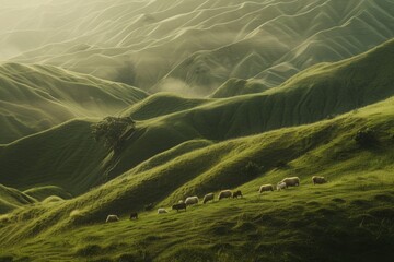 Poster - A scene of livestock grazing in a natural setting, suitable for use in outdoor or farm-related contexts
