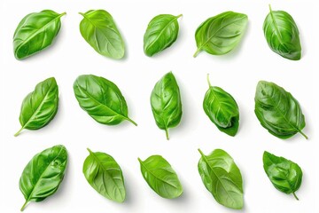 Poster - A group of fresh green leaves arranged on a clean white surface