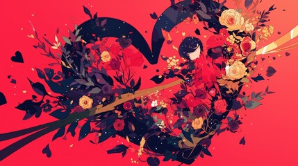 Poster - Artwork featuring a bookmark design with a flower and heart motif