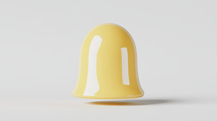 Poster - Glossy yellow bell-shaped object floating against a minimalistic white background. Perfect for modern design concepts and creative ideas.