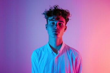 Aufkleber - A man poses for a photo wearing a white shirt, great for portraits or business use