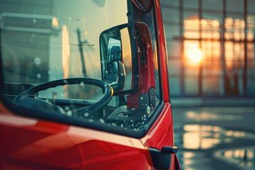 Poster - A detailed view of a car's steering wheel, ideal for automotive or interior design projects