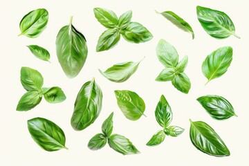 Sticker - A collection of fresh green leaves arranged on a clean white background