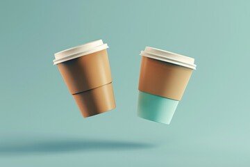 Wall Mural - Two coffee cups suspended in mid-air, perfect for a whimsical or magical theme