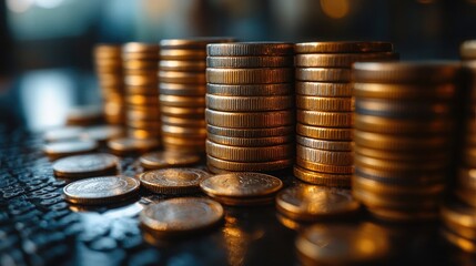 Conceptual Image of Business Growth Illustrated by Stacks of Coins Increasing in Height